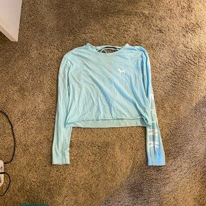 Victoria's Secret PINK Light Blue Long Sleeve Crop Top with Laced Back